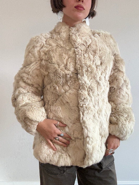 Cream rabbit fur puff jacket