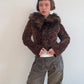 Brown shearling and fox fur jacket