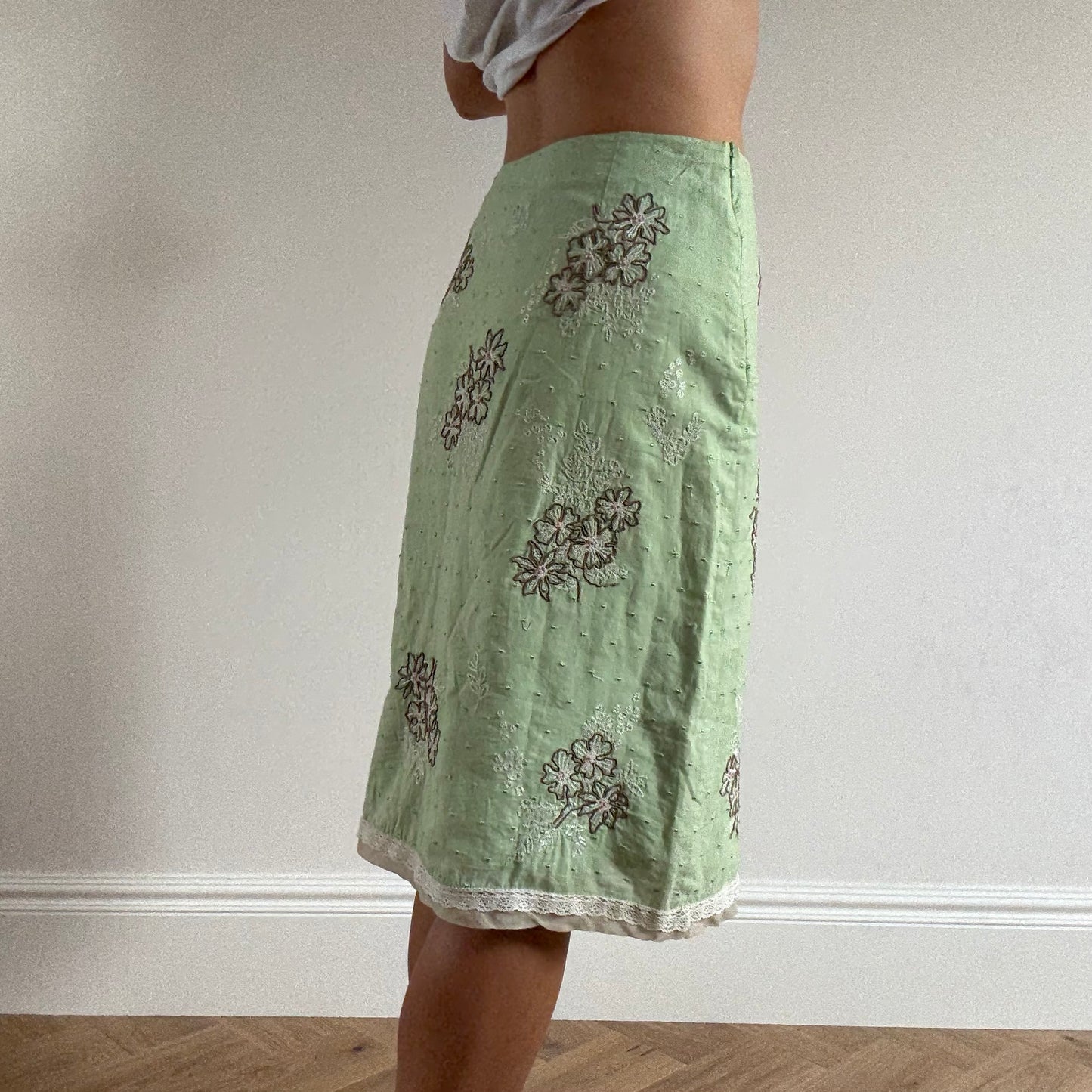 Green floral midi skirt