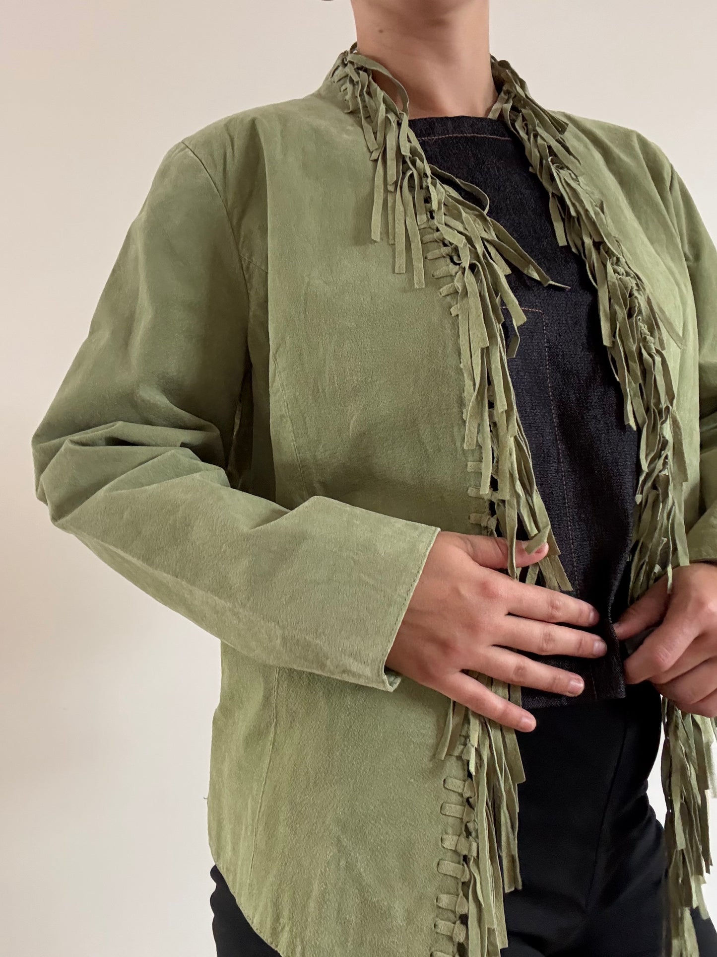 Green suede tassel jacket