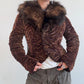 Brown shearling and fox fur jacket