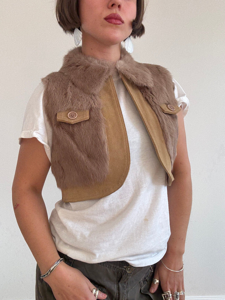 Cropped rabbit fur vest