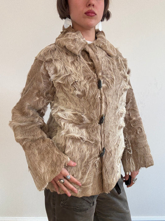 Light brown asymmetric ponyhair jacket