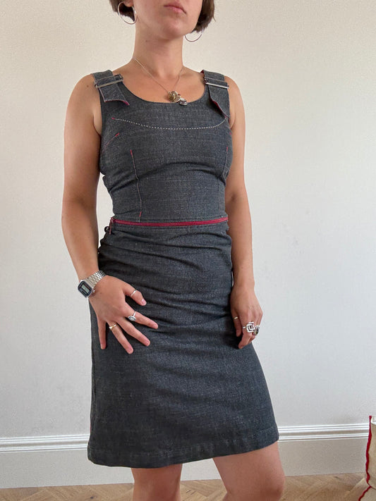 Navy Cop Copine dress with red zip