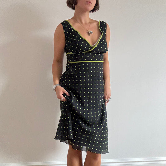 Black and green polka dot midi dress