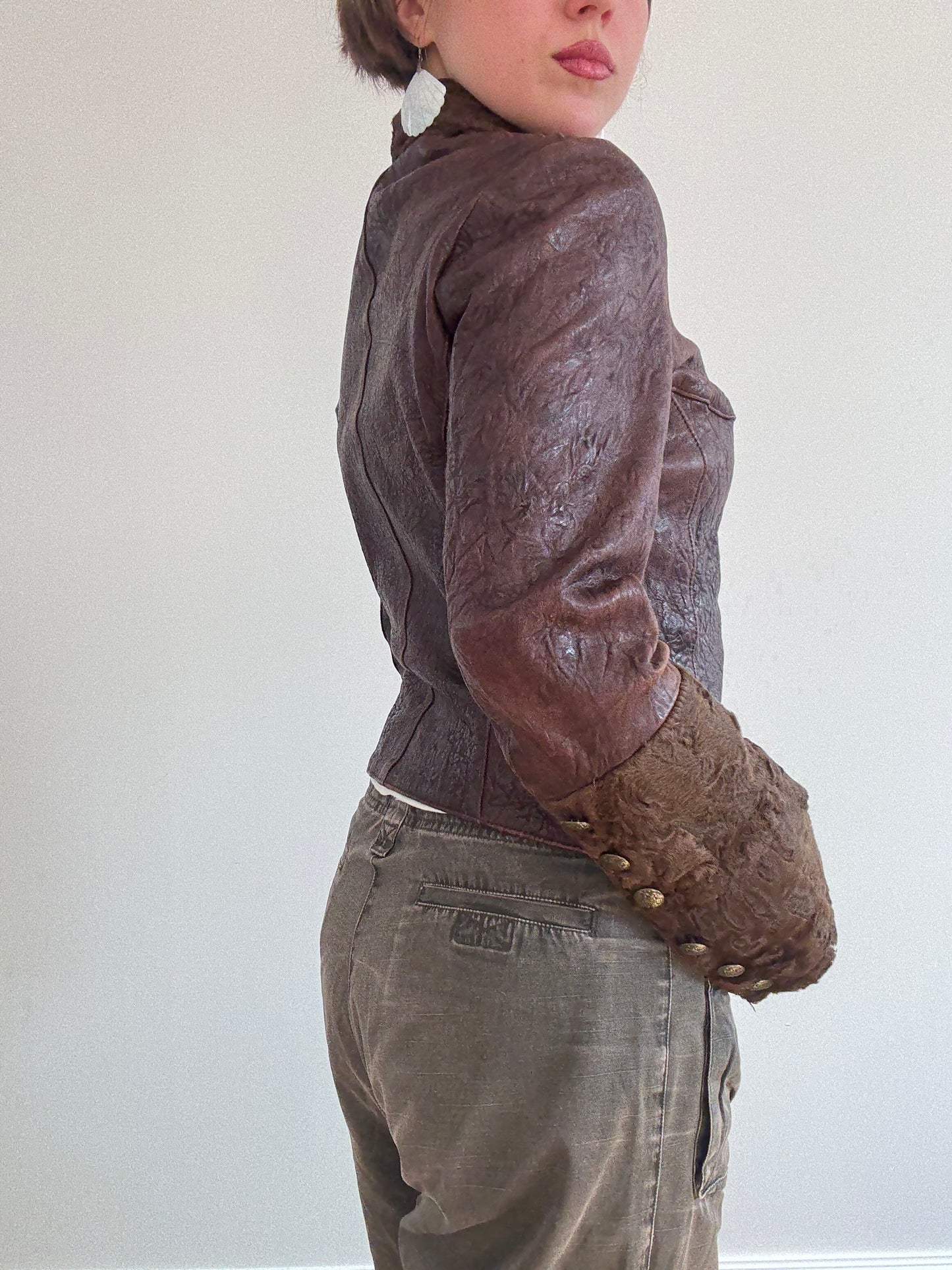 Brown leather and pony skin jacket