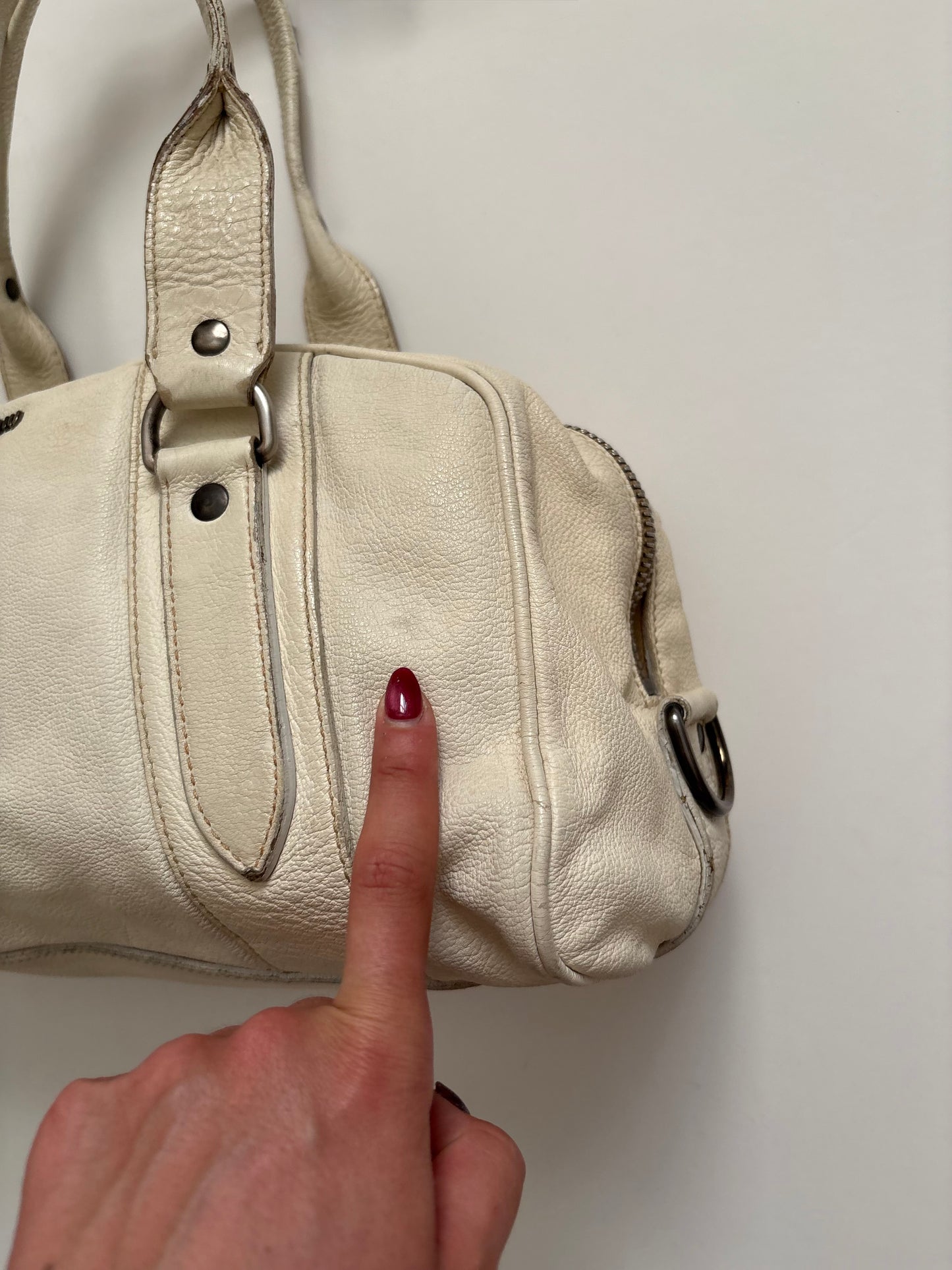 00s Miu Miu cream leather jewel baguette