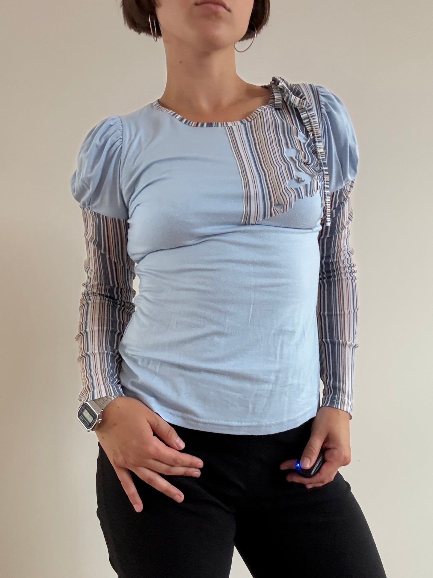 Baby blue striped long sleeve top