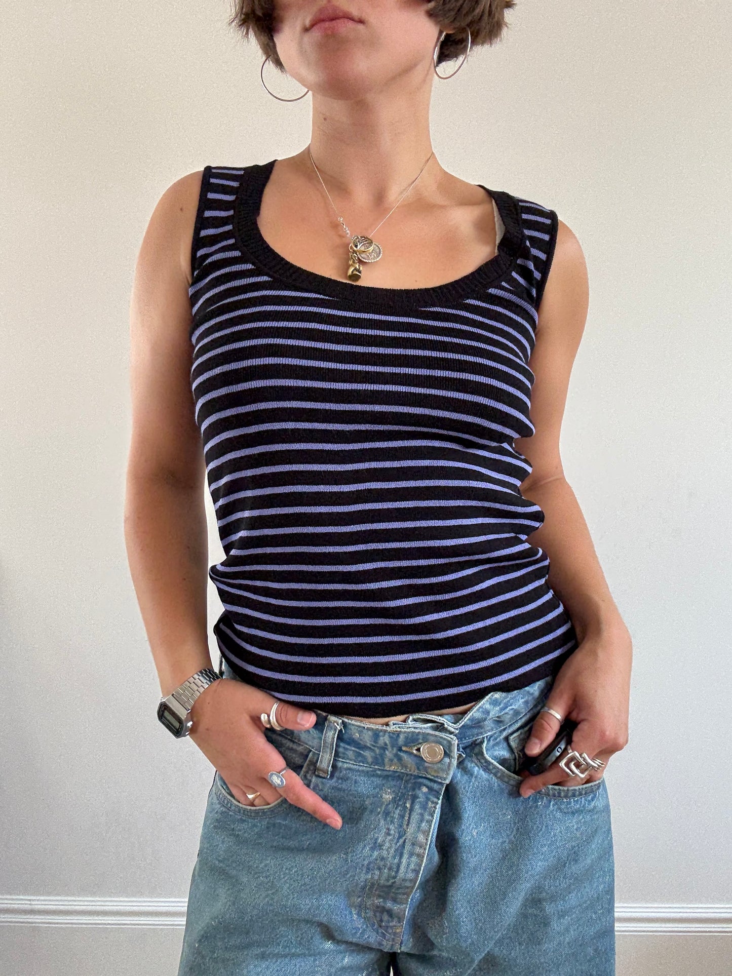 Black and purple stripe tank top