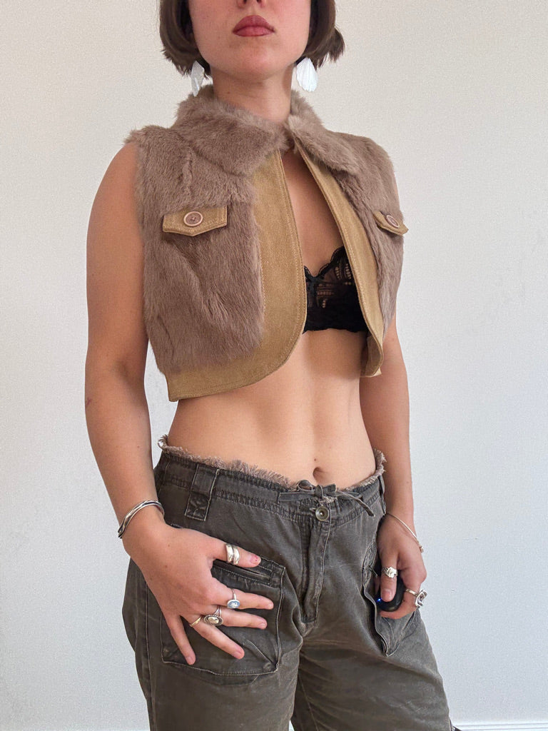 Cropped rabbit fur vest
