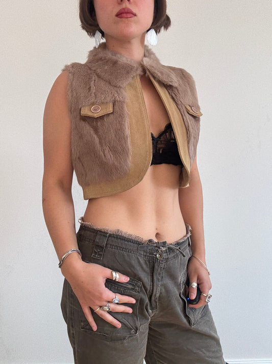 Cropped rabbit fur vest