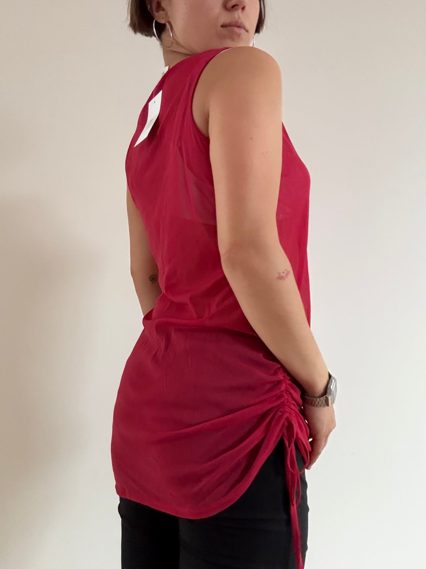 Red mesh sheer tunic