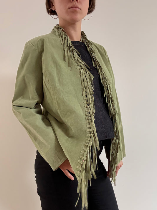 Green suede tassel jacket