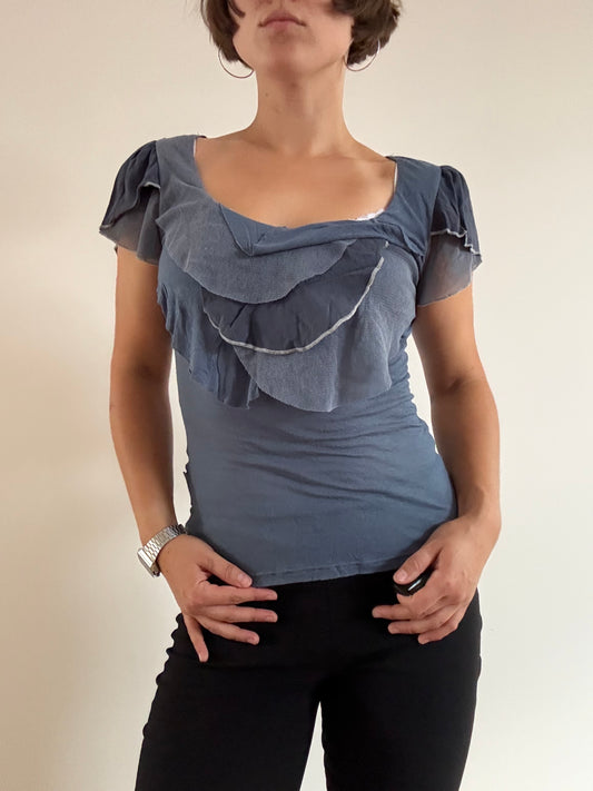 Blue ruffle top