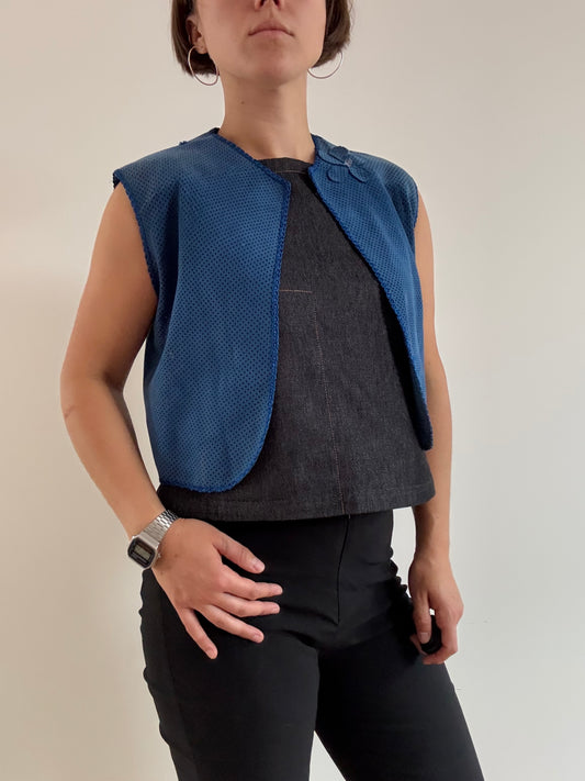 Blue perforated suede bolero