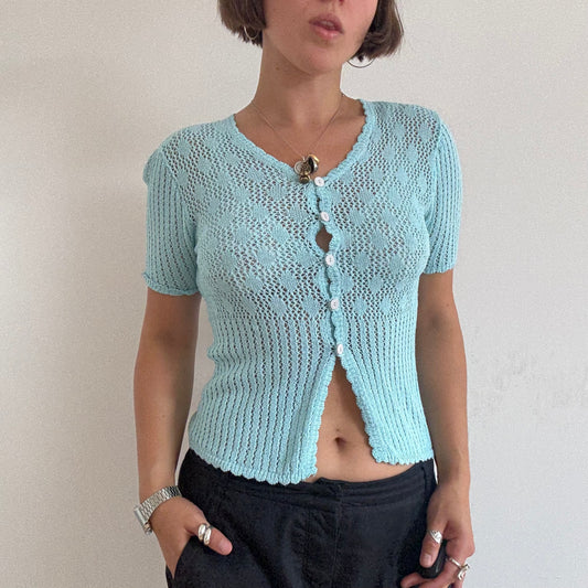 Baby blue sheer knit cardigan