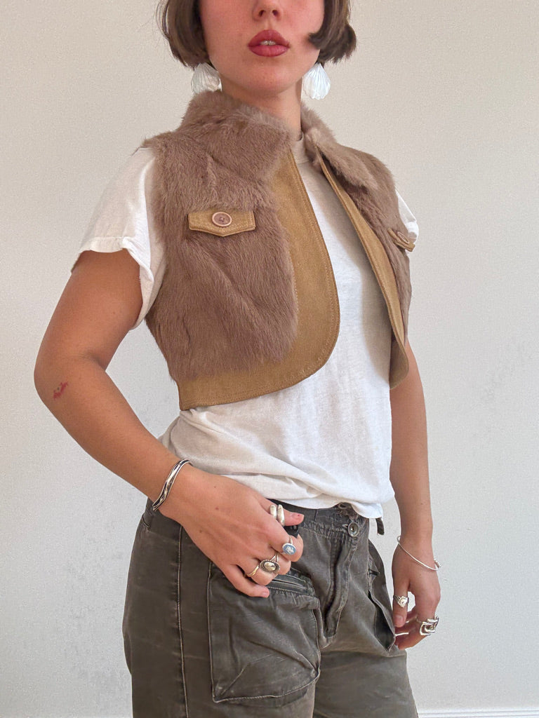 Cropped rabbit fur vest