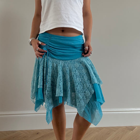 Blue handkerchief hem lace skirt