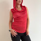 Red net sleeveless hoodie