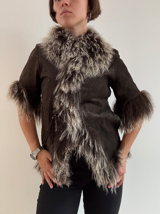 Short sleeve brown Mongolia fur jacket