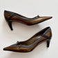 Prada gold and grey kitten heels