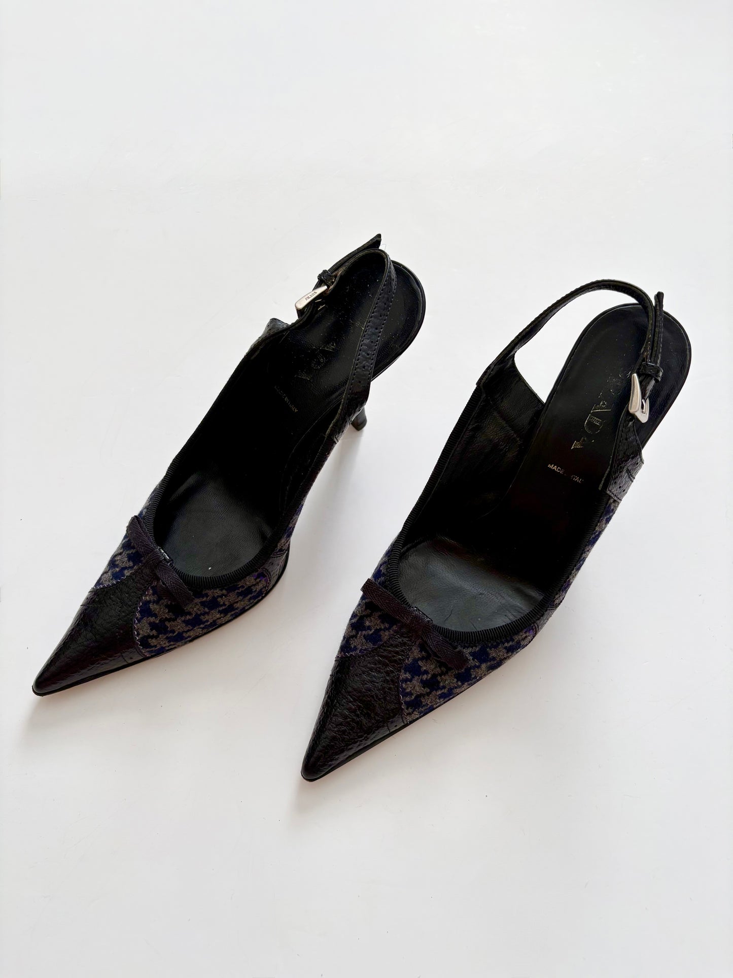 Prada houndstooth tweed slingback heels