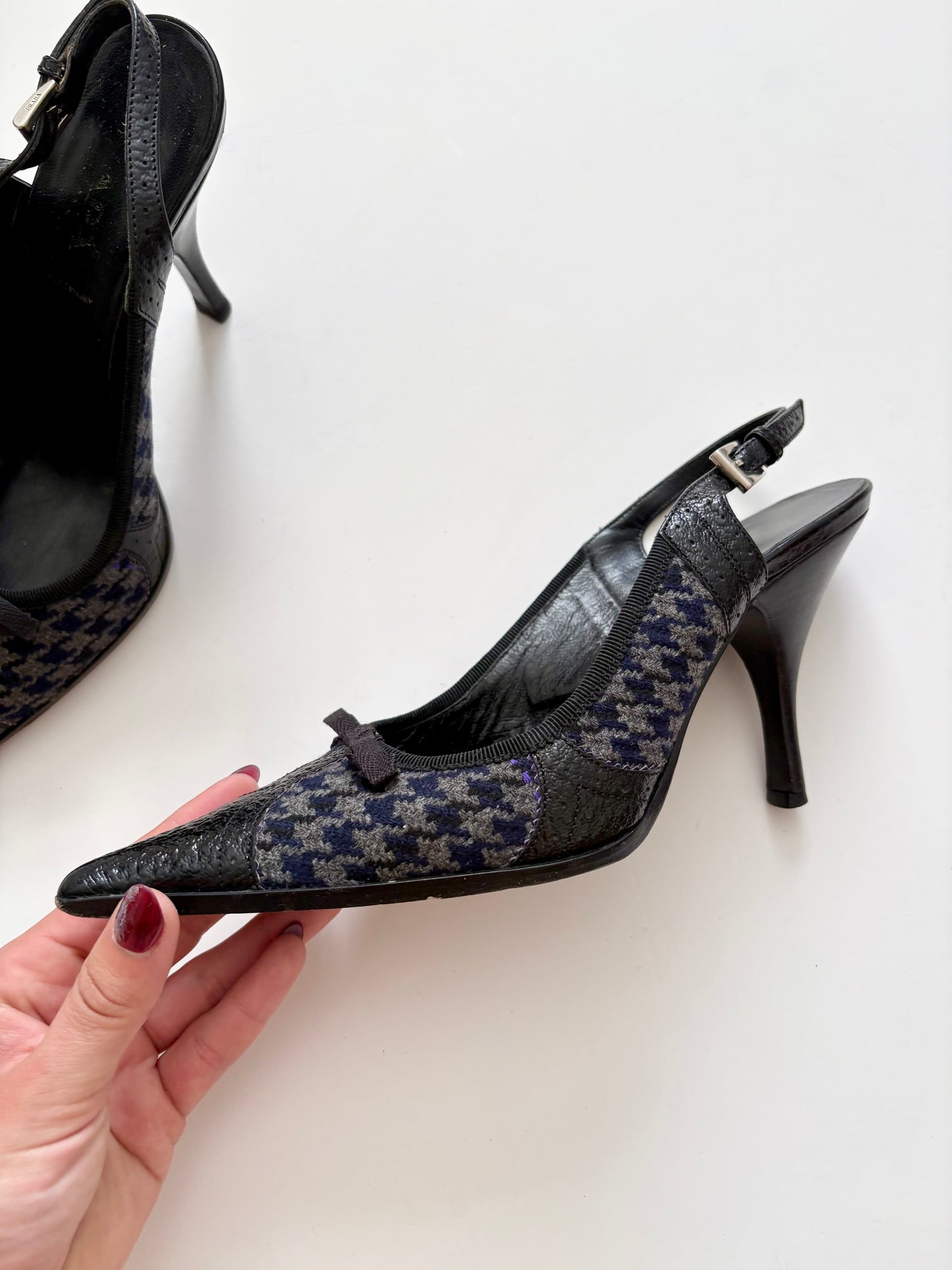 Prada houndstooth tweed slingback heels