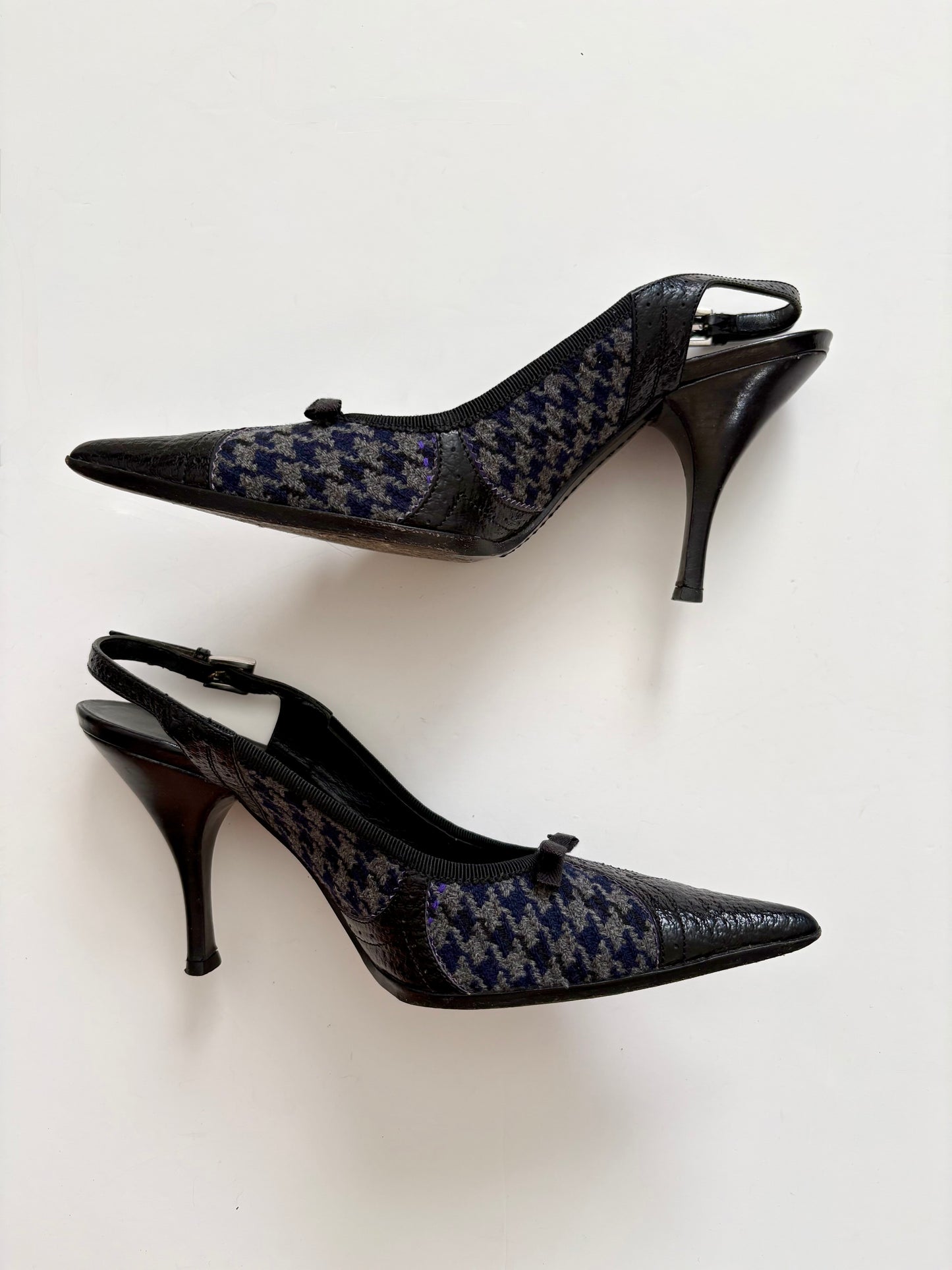 Prada houndstooth tweed slingback heels