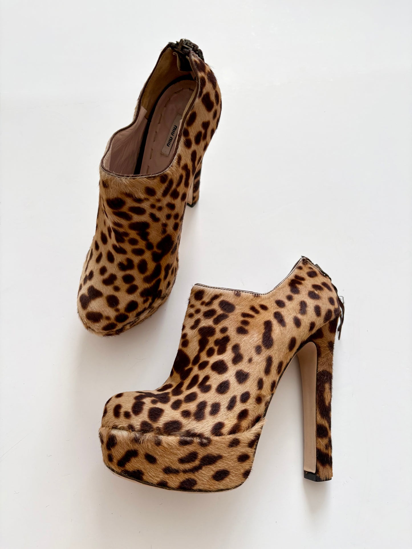 Miu Miu pony hair leopard heels