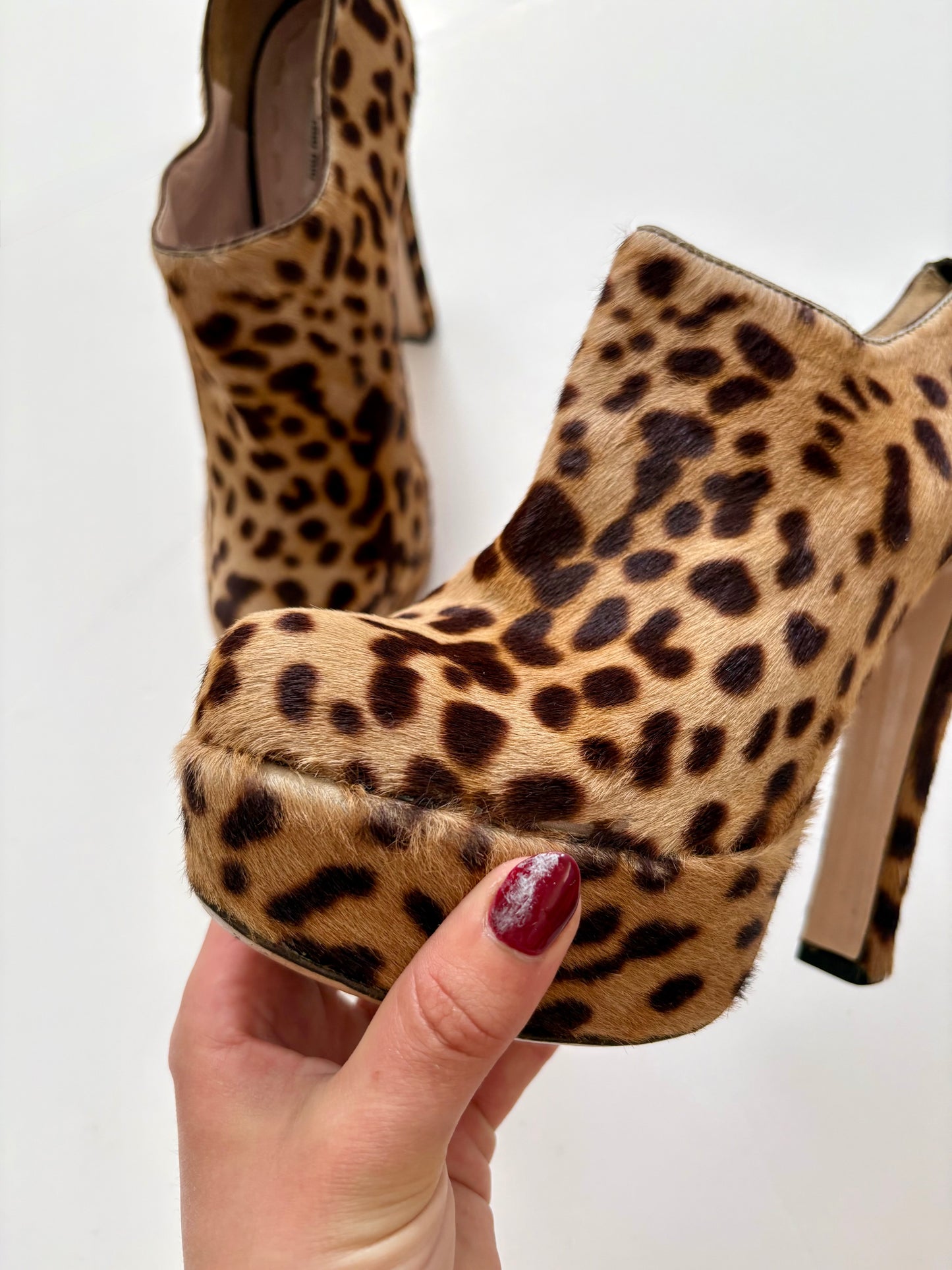 Miu Miu pony hair leopard heels