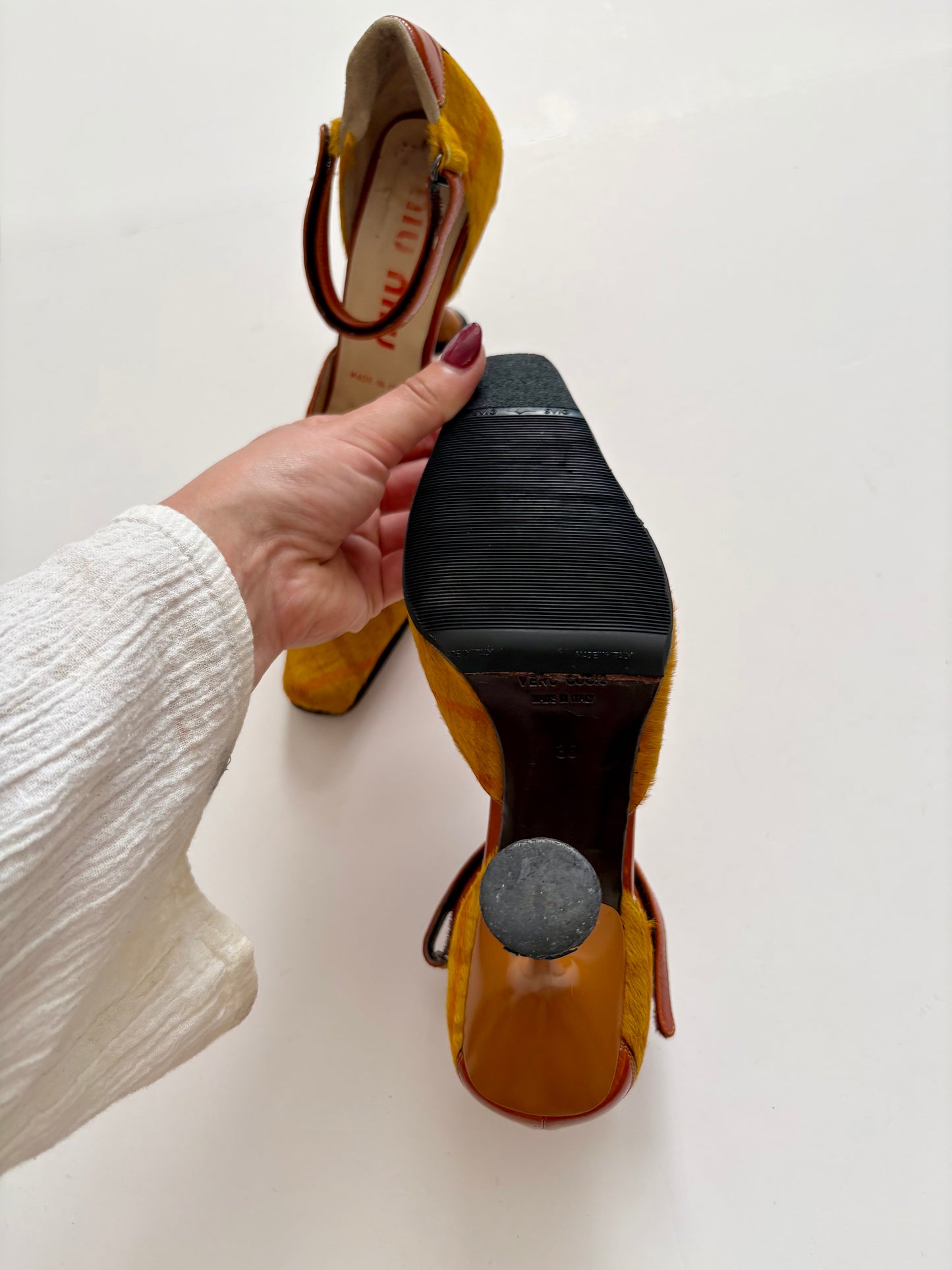 Miu Miu FW1999 pony hair plaid heels