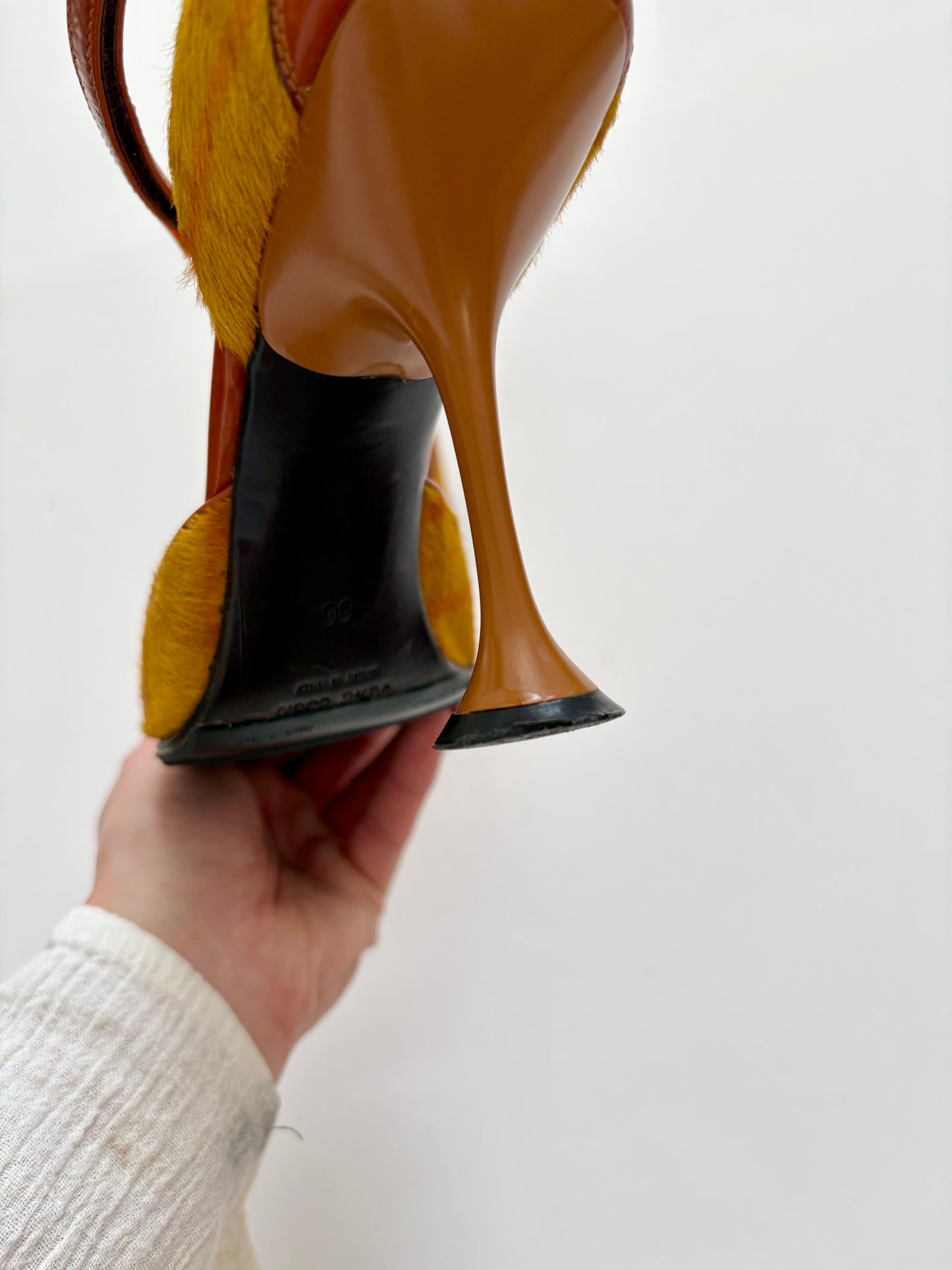 Miu Miu FW1999 pony hair plaid heels