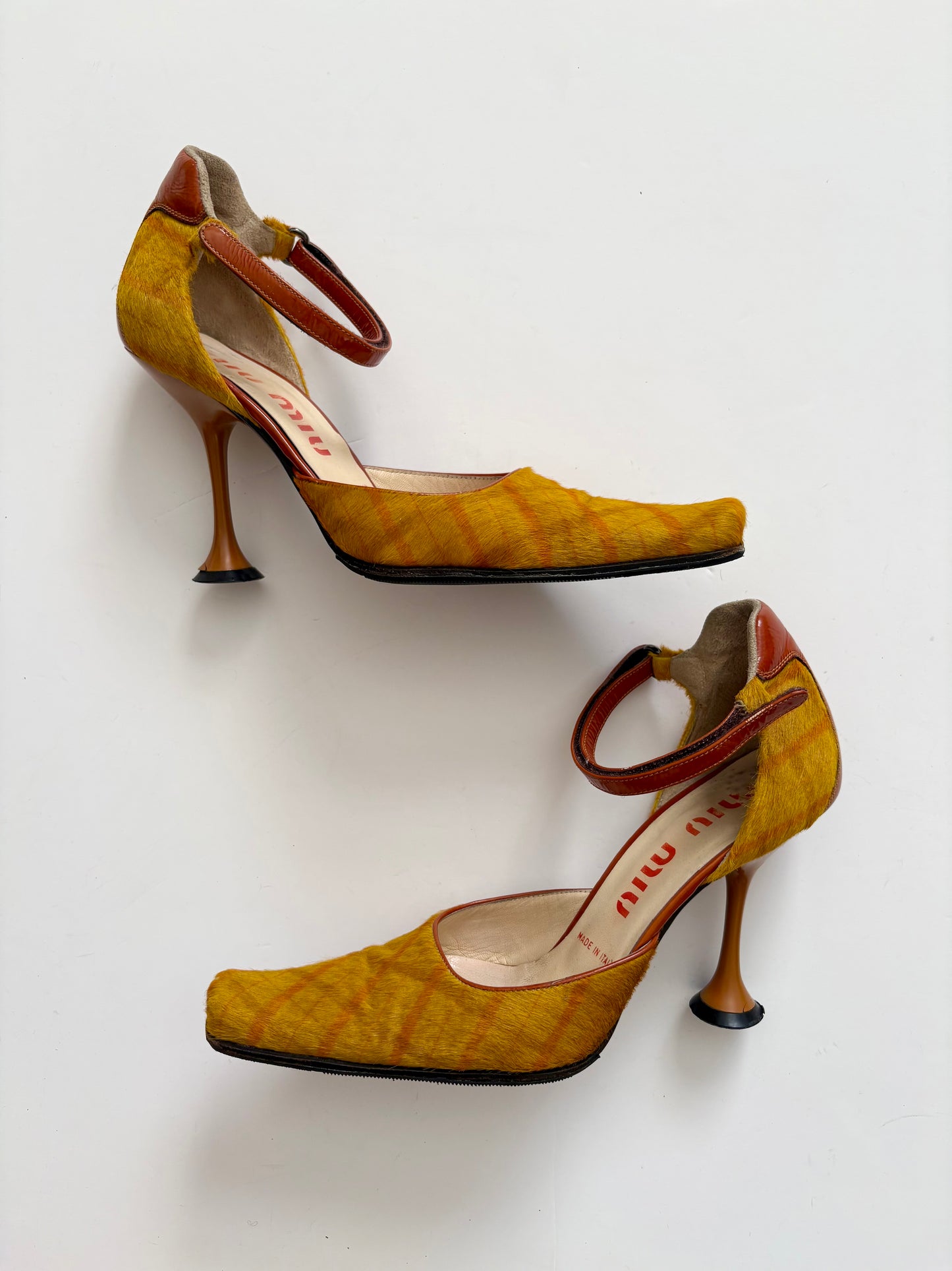 Miu Miu FW1999 pony hair plaid heels
